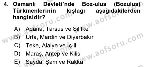 Osmanlı´da İskan ve Göç Dersi 2023 - 2024 Yılı (Final) Dönem Sonu Sınav Soruları 4. Soru