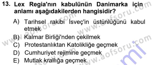 Ortaçağ-Yeniçağ Avrupa Tarihi Dersi 2012 - 2013 Yılı (Final) Dönem Sonu Sınav Soruları 13. Soru