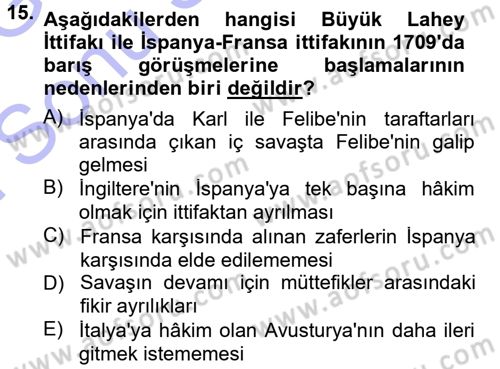 Ortaçağ-Yeniçağ Avrupa Tarihi Dersi 2012 - 2013 Yılı (Final) Dönem Sonu Sınav Soruları 15. Soru