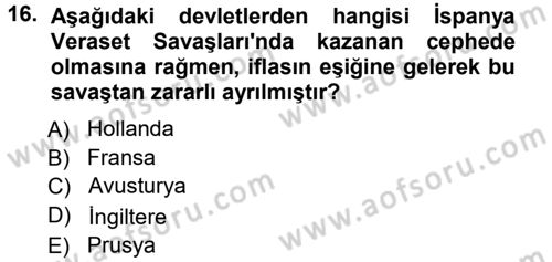 Ortaçağ-Yeniçağ Avrupa Tarihi Dersi 2012 - 2013 Yılı (Final) Dönem Sonu Sınav Soruları 16. Soru