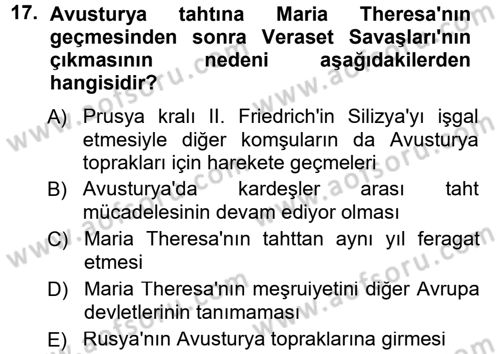 Ortaçağ-Yeniçağ Avrupa Tarihi Dersi 2012 - 2013 Yılı (Final) Dönem Sonu Sınav Soruları 17. Soru