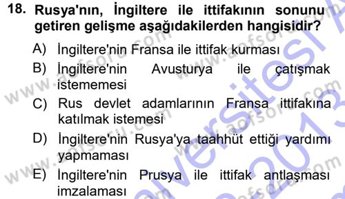 Ortaçağ-Yeniçağ Avrupa Tarihi Dersi 2012 - 2013 Yılı (Final) Dönem Sonu Sınav Soruları 18. Soru