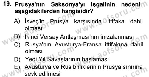 Ortaçağ-Yeniçağ Avrupa Tarihi Dersi 2012 - 2013 Yılı (Final) Dönem Sonu Sınav Soruları 19. Soru
