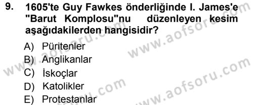 Ortaçağ-Yeniçağ Avrupa Tarihi Dersi 2012 - 2013 Yılı (Final) Dönem Sonu Sınav Soruları 9. Soru