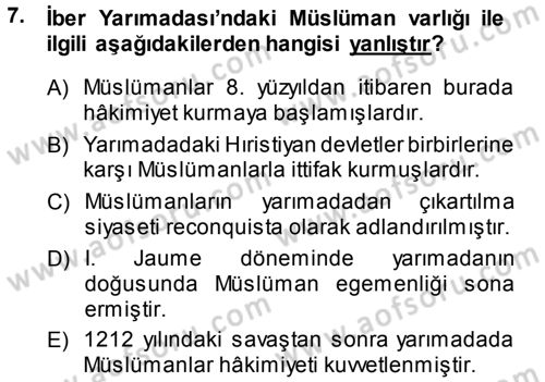 Ortaçağ-Yeniçağ Avrupa Tarihi Dersi Ara Sınavı Deneme Sınav Soruları 7. Soru