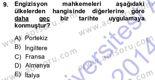Ortaçağ-Yeniçağ Avrupa Tarihi Dersi Ara Sınavı Deneme Sınav Soruları 9. Soru