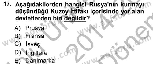 Ortaçağ-Yeniçağ Avrupa Tarihi Dersi 2014 - 2015 Yılı (Final) Dönem Sonu Sınav Soruları 17. Soru