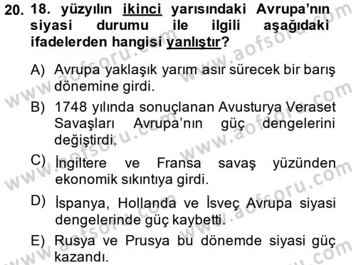 Ortaçağ-Yeniçağ Avrupa Tarihi Dersi 2014 - 2015 Yılı (Final) Dönem Sonu Sınav Soruları 20. Soru