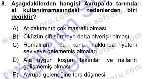 Ortaçağ-Yeniçağ Avrupa Tarihi Dersi Ara Sınavı Deneme Sınav Soruları 8. Soru