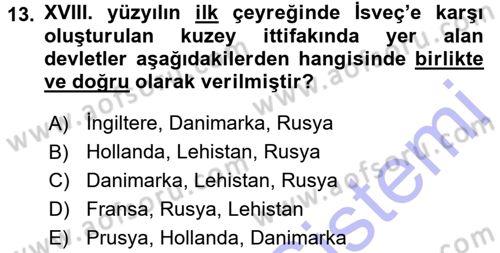 Ortaçağ-Yeniçağ Avrupa Tarihi Dersi 2015 - 2016 Yılı (Final) Dönem Sonu Sınav Soruları 13. Soru