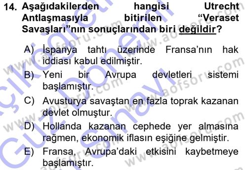 Ortaçağ-Yeniçağ Avrupa Tarihi Dersi 2015 - 2016 Yılı (Final) Dönem Sonu Sınav Soruları 14. Soru
