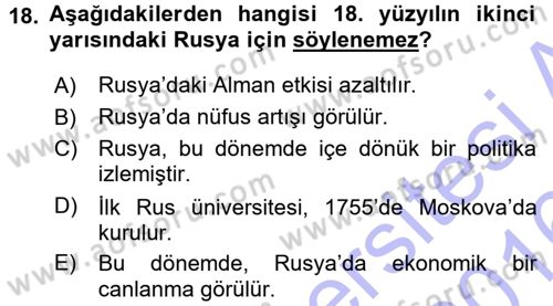 Ortaçağ-Yeniçağ Avrupa Tarihi Dersi 2015 - 2016 Yılı (Final) Dönem Sonu Sınav Soruları 18. Soru