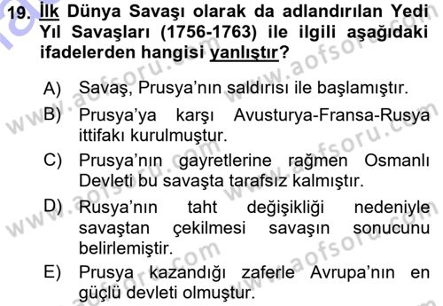 Ortaçağ-Yeniçağ Avrupa Tarihi Dersi 2015 - 2016 Yılı (Final) Dönem Sonu Sınav Soruları 19. Soru