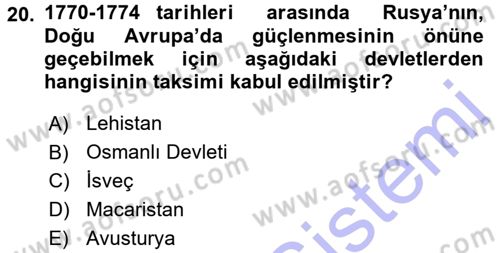 Ortaçağ-Yeniçağ Avrupa Tarihi Dersi 2015 - 2016 Yılı (Final) Dönem Sonu Sınav Soruları 20. Soru