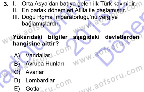 Ortaçağ-Yeniçağ Avrupa Tarihi Dersi 2015 - 2016 Yılı (Final) Dönem Sonu Sınav Soruları 3. Soru