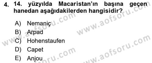 Ortaçağ-Yeniçağ Avrupa Tarihi Dersi 2015 - 2016 Yılı (Final) Dönem Sonu Sınav Soruları 4. Soru
