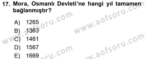 Ortaçağ-Yeniçağ Avrupa Tarihi Dersi 2016 - 2017 Yılı (Vize) Ara Sınavı 17. Soru