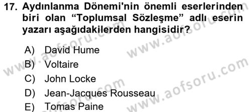 Ortaçağ-Yeniçağ Avrupa Tarihi Dersi 2016 - 2017 Yılı (Final) Dönem Sonu Sınav Soruları 17. Soru