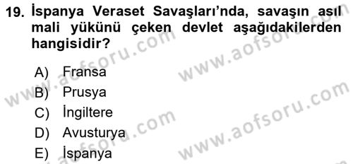 Ortaçağ-Yeniçağ Avrupa Tarihi Dersi 2016 - 2017 Yılı (Final) Dönem Sonu Sınav Soruları 19. Soru