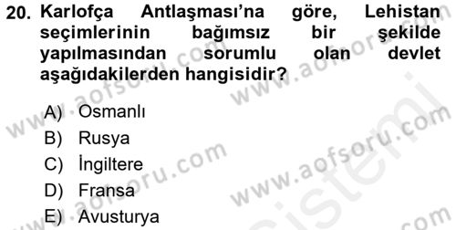 Ortaçağ-Yeniçağ Avrupa Tarihi Dersi 2016 - 2017 Yılı (Final) Dönem Sonu Sınav Soruları 20. Soru