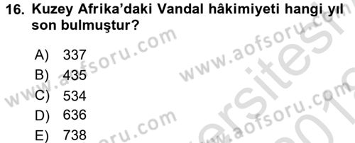Ortaçağ-Yeniçağ Avrupa Tarihi Dersi Ara Sınavı Deneme Sınav Soruları 16. Soru
