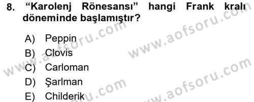 Ortaçağ-Yeniçağ Avrupa Tarihi Dersi 2017 - 2018 Yılı (Vize) Ara Sınav Soruları 8. Soru