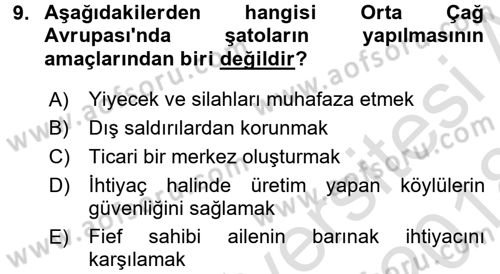 Ortaçağ-Yeniçağ Avrupa Tarihi Dersi Ara Sınavı Deneme Sınav Soruları 9. Soru