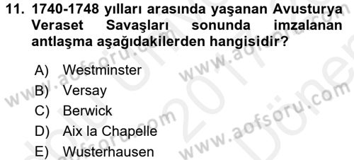 Ortaçağ-Yeniçağ Avrupa Tarihi Dersi 2017 - 2018 Yılı (Final) Dönem Sonu Sınav Soruları 11. Soru
