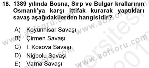Ortaçağ-Yeniçağ Avrupa Tarihi Dersi 2017 - 2018 Yılı (Final) Dönem Sonu Sınav Soruları 18. Soru