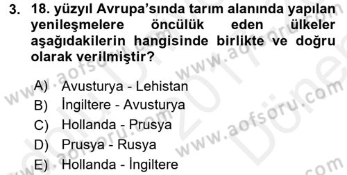 Ortaçağ-Yeniçağ Avrupa Tarihi Dersi 2017 - 2018 Yılı (Final) Dönem Sonu Sınav Soruları 3. Soru
