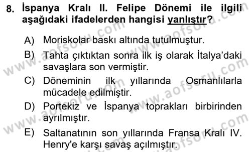Ortaçağ-Yeniçağ Avrupa Tarihi Dersi 2017 - 2018 Yılı (Final) Dönem Sonu Sınav Soruları 8. Soru
