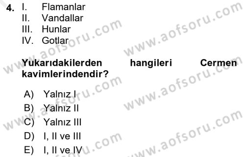 Ortaçağ-Yeniçağ Avrupa Tarihi Dersi 2018 - 2019 Yılı (Vize) Ara Sınav Soruları 4. Soru