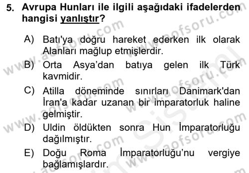 Ortaçağ-Yeniçağ Avrupa Tarihi Dersi Ara Sınavı Deneme Sınav Soruları 5. Soru