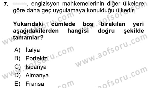 Ortaçağ-Yeniçağ Avrupa Tarihi Dersi Ara Sınavı Deneme Sınav Soruları 7. Soru