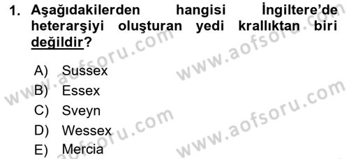 Ortaçağ-Yeniçağ Avrupa Tarihi Dersi 2018 - 2019 Yılı (Final) Dönem Sonu Sınav Soruları 1. Soru