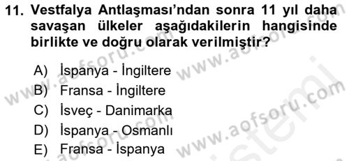Ortaçağ-Yeniçağ Avrupa Tarihi Dersi 2018 - 2019 Yılı (Final) Dönem Sonu Sınav Soruları 11. Soru