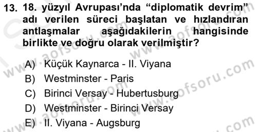 Ortaçağ-Yeniçağ Avrupa Tarihi Dersi 2018 - 2019 Yılı (Final) Dönem Sonu Sınav Soruları 13. Soru
