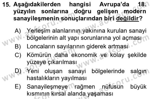 Ortaçağ-Yeniçağ Avrupa Tarihi Dersi 2018 - 2019 Yılı (Final) Dönem Sonu Sınav Soruları 15. Soru