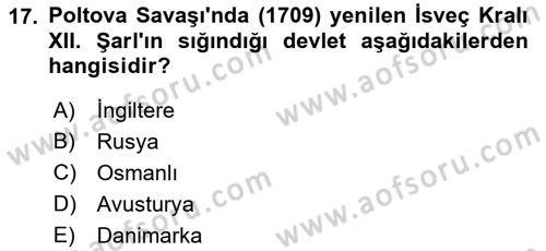 Ortaçağ-Yeniçağ Avrupa Tarihi Dersi 2018 - 2019 Yılı (Final) Dönem Sonu Sınav Soruları 17. Soru