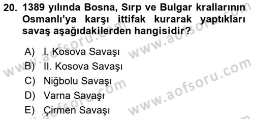 Ortaçağ-Yeniçağ Avrupa Tarihi Dersi 2018 - 2019 Yılı (Final) Dönem Sonu Sınav Soruları 20. Soru