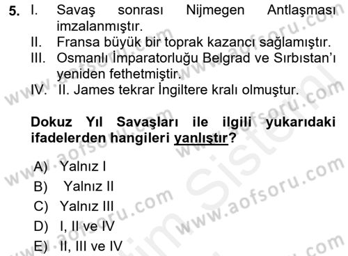 Ortaçağ-Yeniçağ Avrupa Tarihi Dersi 2018 - 2019 Yılı (Final) Dönem Sonu Sınav Soruları 5. Soru