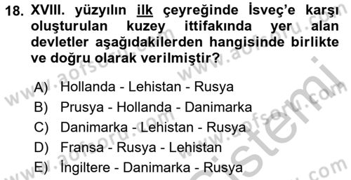 Ortaçağ-Yeniçağ Avrupa Tarihi Dersi 2018 - 2019 Yılı Yaz Okulu Sınav Soruları 18. Soru