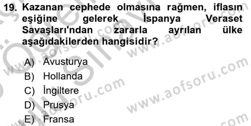Ortaçağ-Yeniçağ Avrupa Tarihi Dersi 2018 - 2019 Yılı Yaz Okulu Sınav Soruları 19. Soru