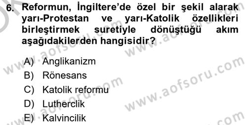 Ortaçağ-Yeniçağ Avrupa Tarihi Dersi 2018 - 2019 Yılı Yaz Okulu Sınav Soruları 6. Soru