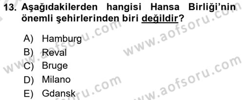 Ortaçağ-Yeniçağ Avrupa Tarihi Dersi Ara Sınavı Deneme Sınav Soruları 13. Soru