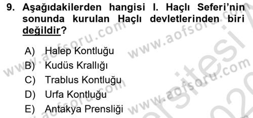 Ortaçağ-Yeniçağ Avrupa Tarihi Dersi Ara Sınavı Deneme Sınav Soruları 9. Soru