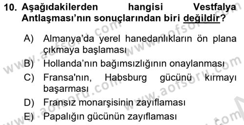 Ortaçağ-Yeniçağ Avrupa Tarihi Dersi 2019 - 2020 Yılı (Final) Dönem Sonu Sınav Soruları 10. Soru