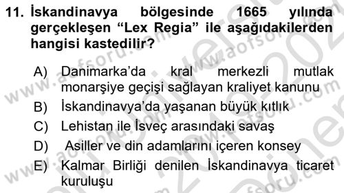 Ortaçağ-Yeniçağ Avrupa Tarihi Dersi 2019 - 2020 Yılı (Final) Dönem Sonu Sınav Soruları 11. Soru