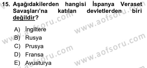 Ortaçağ-Yeniçağ Avrupa Tarihi Dersi 2019 - 2020 Yılı (Final) Dönem Sonu Sınav Soruları 15. Soru