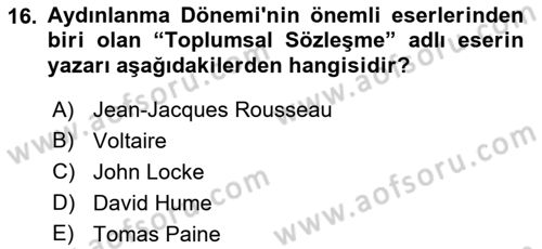 Ortaçağ-Yeniçağ Avrupa Tarihi Dersi 2019 - 2020 Yılı (Final) Dönem Sonu Sınav Soruları 16. Soru